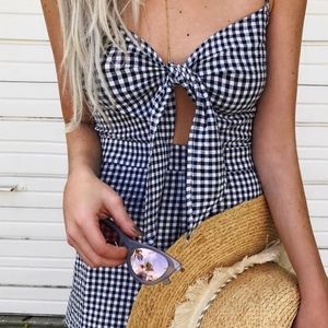 Blue Life Black and White Gingham Top